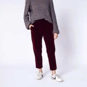 WildFang The Empower Velvet Crop Pant Burgundy‎ Size 4 Soft Holiday Red Tailored